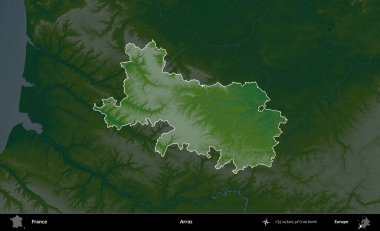 Arras. Fransa 'nın idari alanı koyu renkli bir yükseklik haritasına vurgulandı ve özetlendi