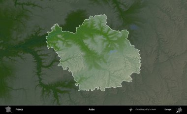 Aube. Fransa 'nın idari alanı koyu renkli bir yükseklik haritasına vurgulandı ve özetlendi