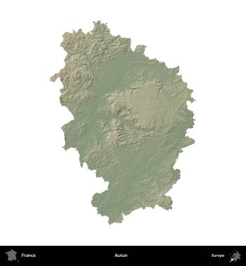 Autun. Fransa 'nın idari bölgesi renkli bir yükseklik haritasında beyaza izole edilmiş