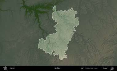 Avallon. Fransa 'nın idari alanı koyu renkli bir yükseklik haritasına vurgulandı ve özetlendi