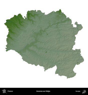 Avesnes-sur-Helpe. Fransa 'nın idari bölgesi renkli bir yükseklik haritasında beyaza izole edilmiş