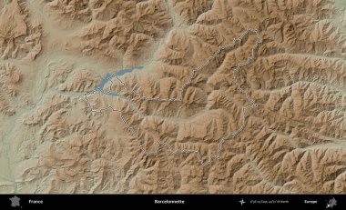 Barcelonnette. Renkli bir yükseklik haritasında Fransa 'nın ana yönetim alanı belirtilmiş