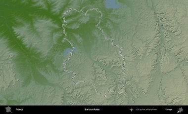 Bar-sur-Aube. Renkli bir yükseklik haritasında Fransa 'nın ana yönetim alanı belirtilmiş