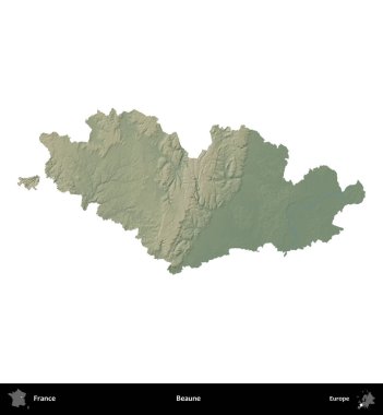Beaune. Fransa 'nın idari bölgesi renkli bir yükseklik haritasında beyaza izole edilmiş