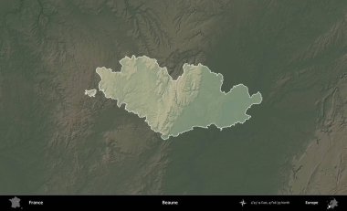 Beaune. Fransa 'nın idari alanı koyu renkli bir yükseklik haritasına vurgulandı ve özetlendi