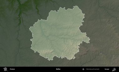 Bellac. Fransa 'nın idari alanı koyu renkli bir yükseklik haritasına vurgulandı ve özetlendi