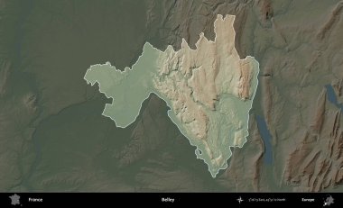 Belley. Fransa 'nın idari alanı koyu renkli bir yükseklik haritasına vurgulandı ve özetlendi