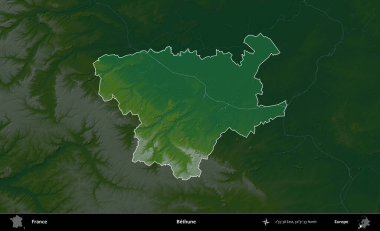 Bethune. Fransa 'nın idari alanı koyu renkli bir yükseklik haritasına vurgulandı ve özetlendi
