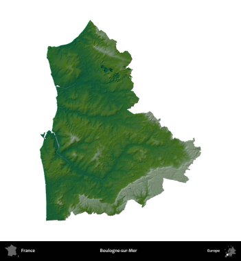 Boulogne-sur-Mer. Fransa 'nın idari bölgesi renkli bir yükseklik haritasında beyaza izole edilmiş
