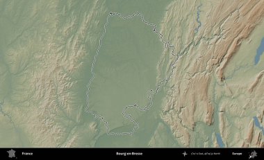 Bourg-en-Bresse. Renkli bir yükseklik haritasında Fransa 'nın ana yönetim alanı belirtilmiş