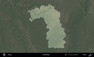 Val-de-Briey. Fransa 'nın idari alanı koyu renkli bir yükseklik haritasına vurgulandı ve özetlendi