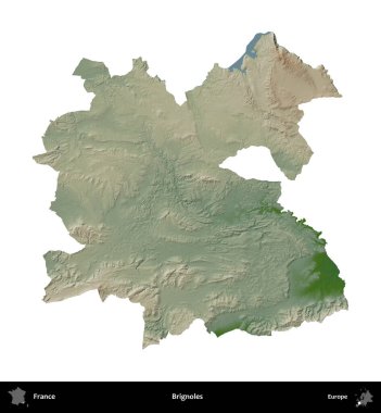 Brignoles. Fransa 'nın idari bölgesi renkli bir yükseklik haritasında beyaza izole edilmiş