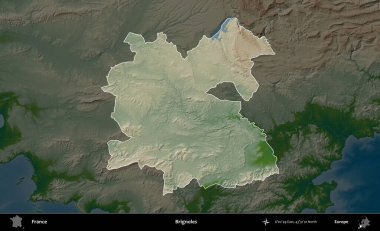 Brignoles. Fransa 'nın idari alanı koyu renkli bir yükseklik haritasına vurgulandı ve özetlendi