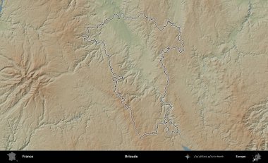 Gelin hanım. Renkli bir yükseklik haritasında Fransa 'nın ana yönetim alanı belirtilmiş