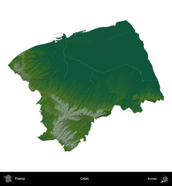 Calais. Fransa 'nın idari bölgesi renkli bir yükseklik haritasında beyaza izole edilmiş