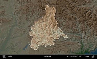 Castellane. Fransa 'nın idari alanı koyu renkli bir yükseklik haritasına vurgulandı ve özetlendi