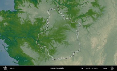 Merkez-Val de Loire. Renkli bir yükseklik haritasında Fransa 'nın ana yönetim alanı belirtilmiş