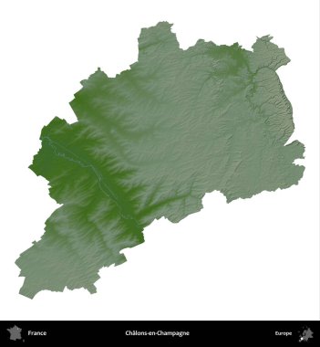 Chalons-en-Champagne. Fransa 'nın idari bölgesi renkli bir yükseklik haritasında beyaza izole edilmiş