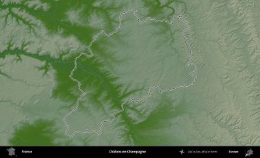 Chalons-en-Champagne. Renkli bir yükseklik haritasında Fransa 'nın ana yönetim alanı belirtilmiş