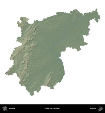 Chalon-sur-Saone. Fransa 'nın idari bölgesi renkli bir yükseklik haritasında beyaza izole edilmiş