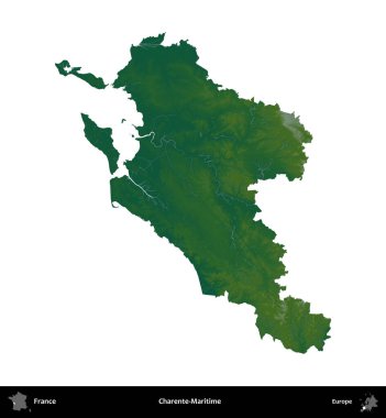 Charente-Maritime. Fransa 'nın idari bölgesi renkli bir yükseklik haritasında beyaza izole edilmiş