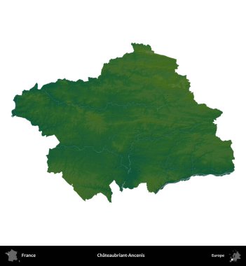 Chateaubriant-Ancenis. Fransa 'nın idari bölgesi renkli bir yükseklik haritasında beyaza izole edilmiş