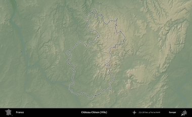 Chateau-Chinon (Ville). Renkli bir yükseklik haritasında Fransa 'nın ana yönetim alanı belirtilmiş