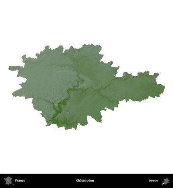Chateaudun. Fransa 'nın idari bölgesi renkli bir yükseklik haritasında beyaza izole edilmiş