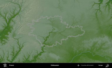 Chateaudun. Renkli bir yükseklik haritasında Fransa 'nın ana yönetim alanı belirtilmiş