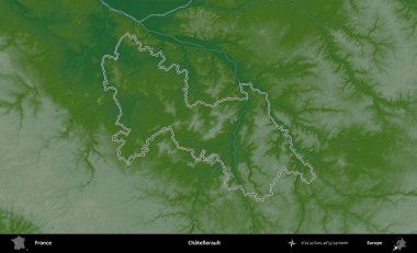 Chatellerault. Renkli bir yükseklik haritasında Fransa 'nın ana yönetim alanı belirtilmiş