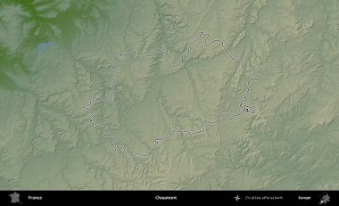 Chaumont. Renkli bir yükseklik haritasında Fransa 'nın ana yönetim alanı belirtilmiş
