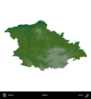 Cholet. Fransa 'nın idari bölgesi renkli bir yükseklik haritasında beyaza izole edilmiş