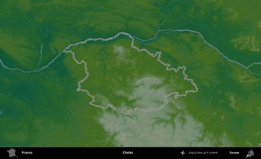 Cholet. Renkli bir yükseklik haritasında Fransa 'nın ana yönetim alanı belirtilmiş
