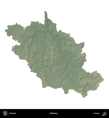 İstiridye. Fransa 'nın idari bölgesi renkli bir yükseklik haritasında beyaza izole edilmiş