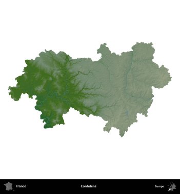 Confolens. Fransa 'nın idari bölgesi renkli bir yükseklik haritasında beyaza izole edilmiş