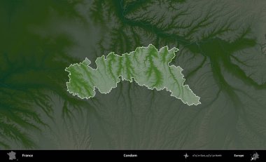 Prezervatif. Fransa 'nın idari alanı koyu renkli bir yükseklik haritasına vurgulandı ve özetlendi
