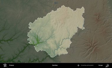 Correze. Fransa 'nın idari alanı koyu renkli bir yükseklik haritasına vurgulandı ve özetlendi