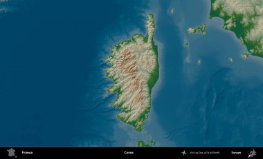 Ceset. Renkli bir yükseklik haritasında Fransa 'nın ana yönetim alanı belirtilmiş