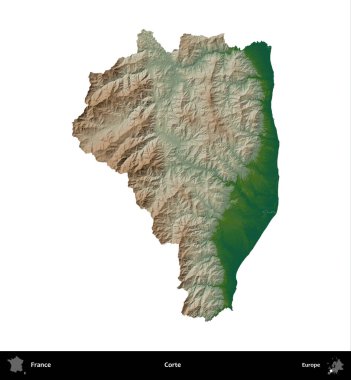 Doğru. Fransa 'nın idari bölgesi renkli bir yükseklik haritasında beyaza izole edilmiş