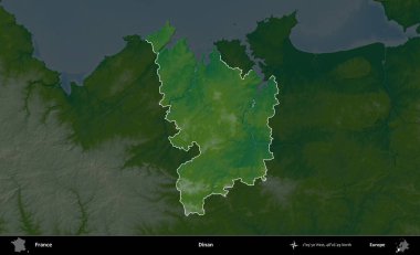 Dinan. Fransa 'nın idari alanı koyu renkli bir yükseklik haritasına vurgulandı ve özetlendi