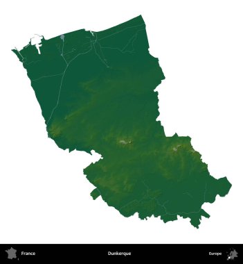 Dunkerque 'de. Fransa 'nın idari bölgesi renkli bir yükseklik haritasında beyaza izole edilmiş