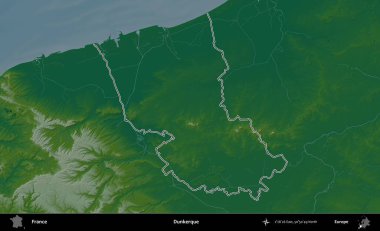 Dunkerque 'de. Renkli bir yükseklik haritasında Fransa 'nın ana yönetim alanı belirtilmiş