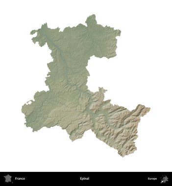 Epinal. Fransa 'nın idari bölgesi renkli bir yükseklik haritasında beyaza izole edilmiş