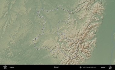 Epinal. Renkli bir yükseklik haritasında Fransa 'nın ana yönetim alanı belirtilmiş