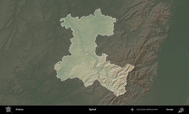 Epinal. Fransa 'nın idari alanı koyu renkli bir yükseklik haritasına vurgulandı ve özetlendi