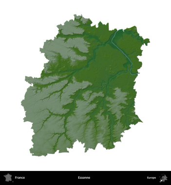 Essonne. Fransa 'nın idari bölgesi renkli bir yükseklik haritasında beyaza izole edilmiş