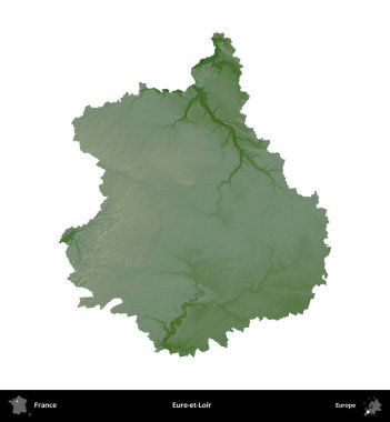 Eure-et-Loir. Fransa 'nın idari bölgesi renkli bir yükseklik haritasında beyaza izole edilmiş