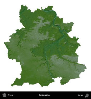 Fontainebleau. Fransa 'nın idari bölgesi renkli bir yükseklik haritasında beyaza izole edilmiş