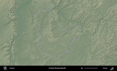 Forbach-Boulay-Moselle. Renkli bir yükseklik haritasında Fransa 'nın ana yönetim alanı belirtilmiş