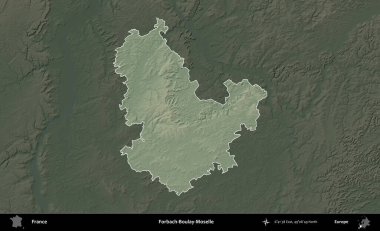 Forbach-Boulay-Moselle. Fransa 'nın idari alanı koyu renkli bir yükseklik haritasına vurgulandı ve özetlendi